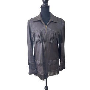 Vintage 1970s Dark Brown Fringe Deer Skin Leather Jacket size Medium